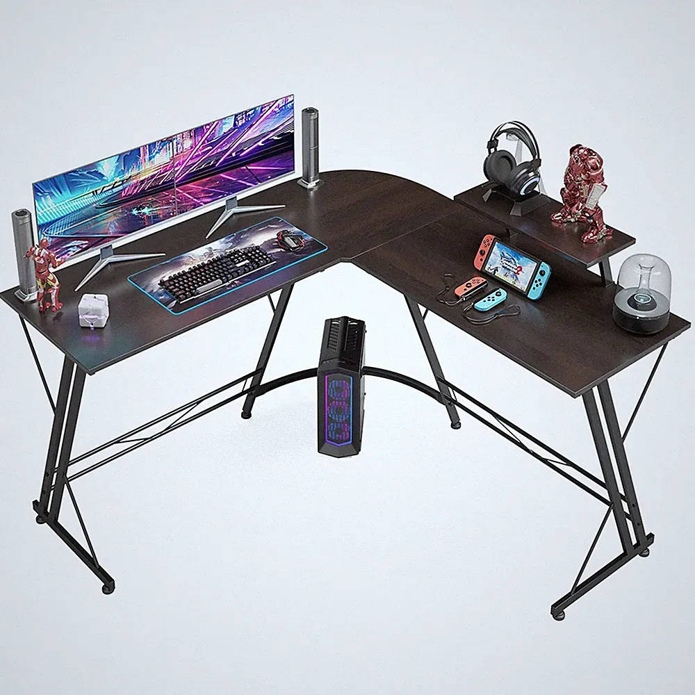 Somdot L Shaped Corner Gaming and Computer Desk with Monitor Stand, Black Walnut