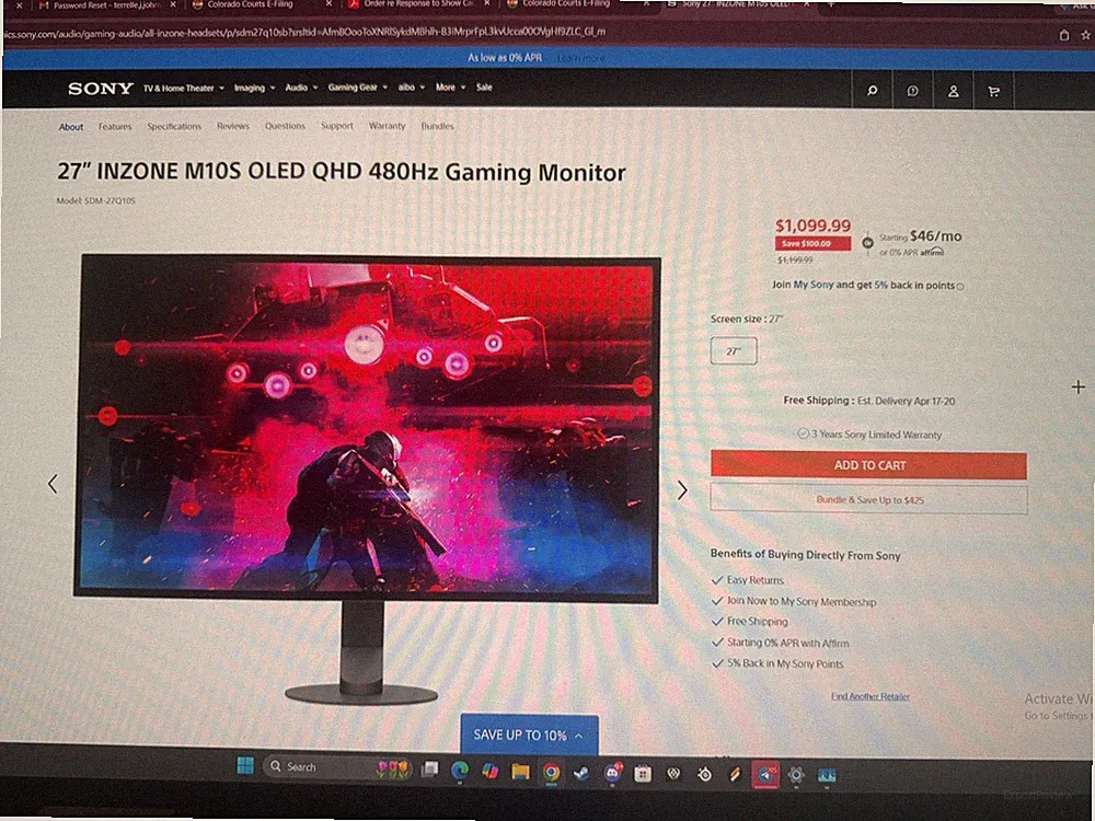 Sony INZONE M10S 27in OLED QHD 480Hz Gaming Monitor Black SDM-27Q10S