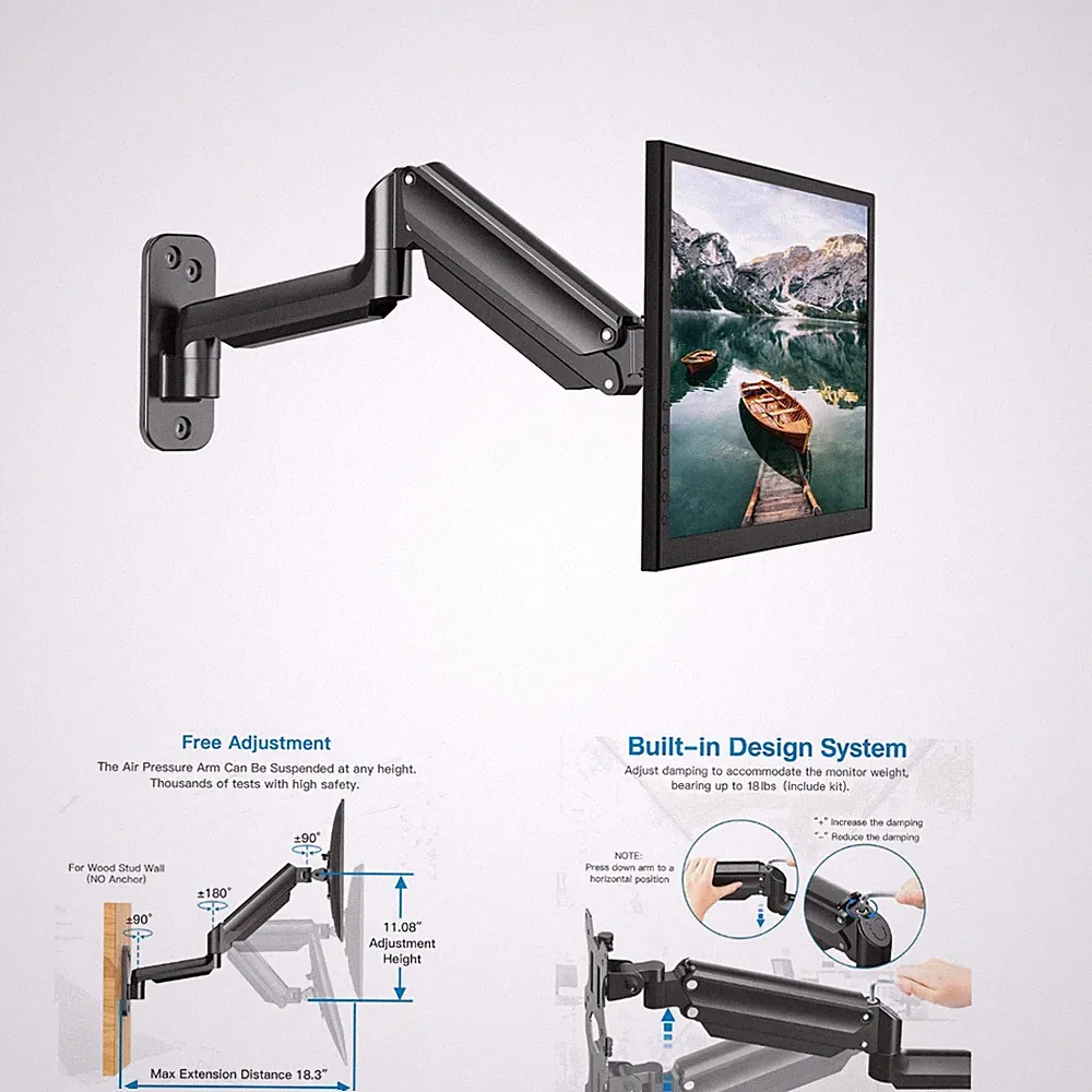 Stable Adjustable Wall Mount for 13-32 Inch Monitors - Ideal for Gaming & Work