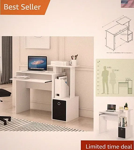Stylish 40-Inch Home Office Desk with Keyboard Drawer and Multi-Storage Features
