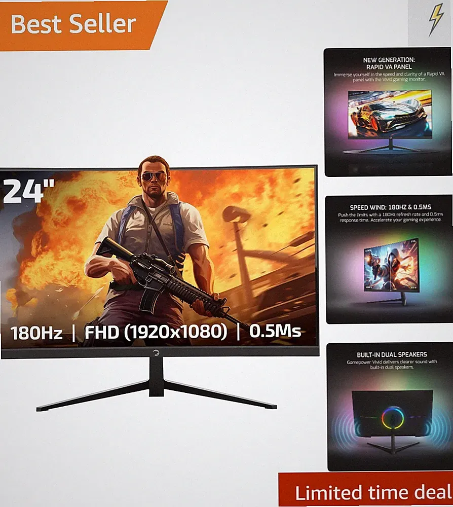 T40 23.6 Inch Curved Gaming Monitor, 180Hz 1080p Display, 0.5ms Response Time...
