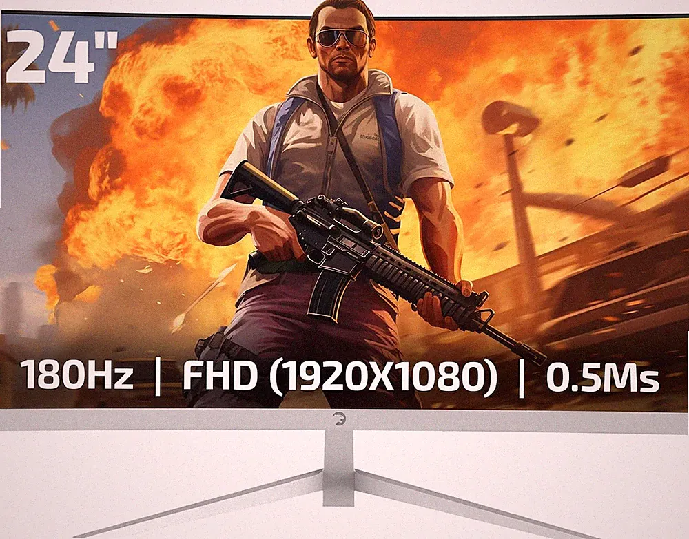T40 23.6 Inch Curved White Gaming Monitor, 180Hz 1080P Display, 0.5Ms Response T