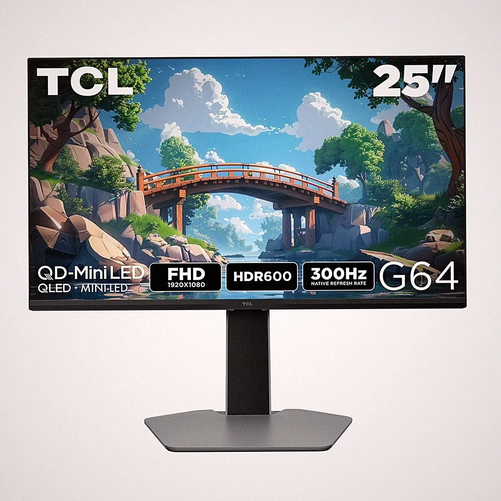 TCL 25” G64 FHD HDR QD-Mini LED Gaming Monitor, 300Hz, 1ms, AMD FreeSync - 25G6