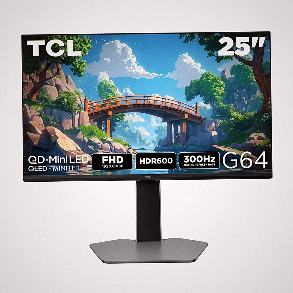 TCL 25G64 25" G64 Series FHD HDR QD-Mini LED Gaming Monitor, 300Hz Refresh Rate
