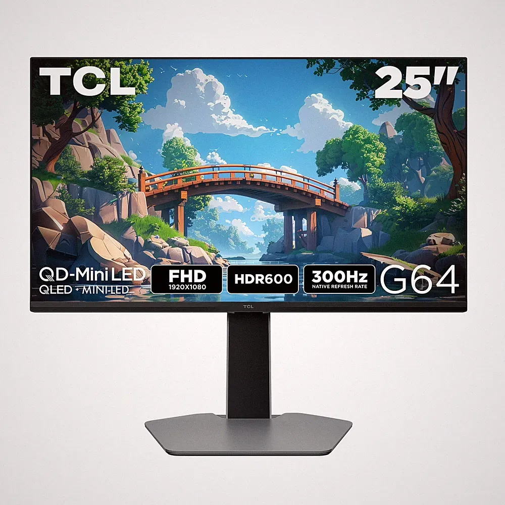 TCL 25G64 25" G64 Series FHD HDR QD-Mini LED Gaming Monitor, 300Hz Refresh Rate