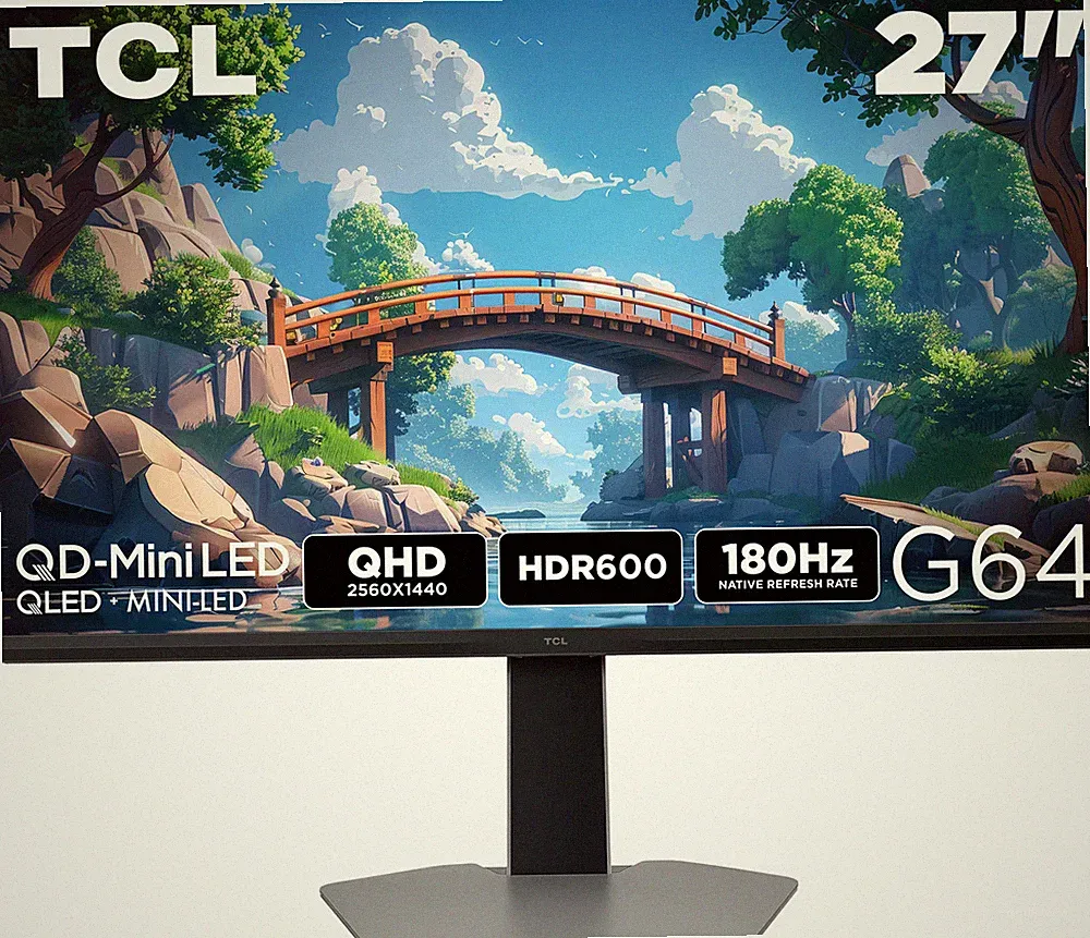 TCL - G64 27" QD Mini LED QHD 180Hz 1ms AMD FreeSync Premium Gaming Monitor w...