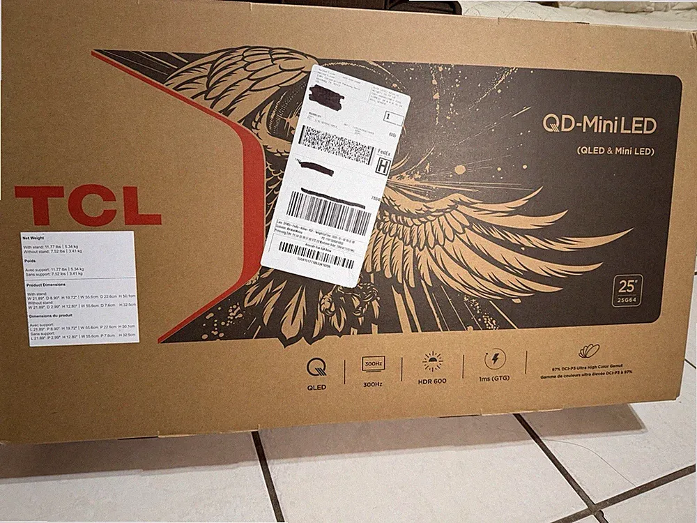 TCL G64 Series 25" QD-Mini LED FHD 300Hz 1ms HDR600 Gaming Monitor 25G64