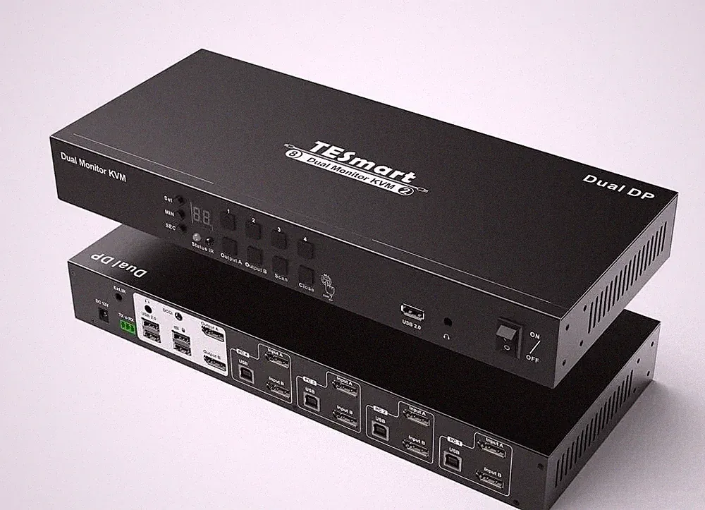 TESmart 4 Port KVM Switch Dual Monitor DisplayPort, Support 4K@60Hz (BOX ONLY))