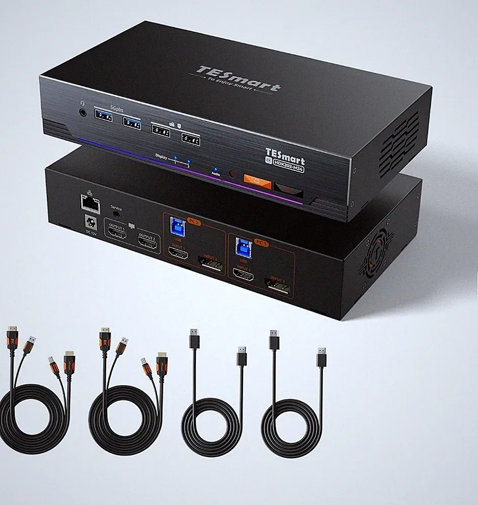 TESmart 4K@144Hz Displayport + HDMI KVM Switch Dual Monitor USB 3.0, HDMI 2.1