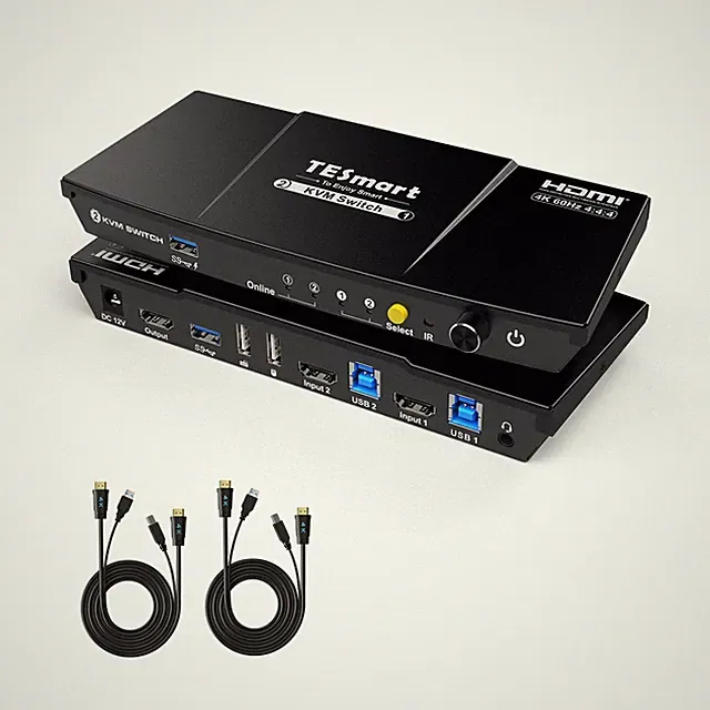 TESmart USB 3.0 HDMI KVM Switch 1 Monitor 2 Computers 4K@60Hz, L/R Audio & Mi...
