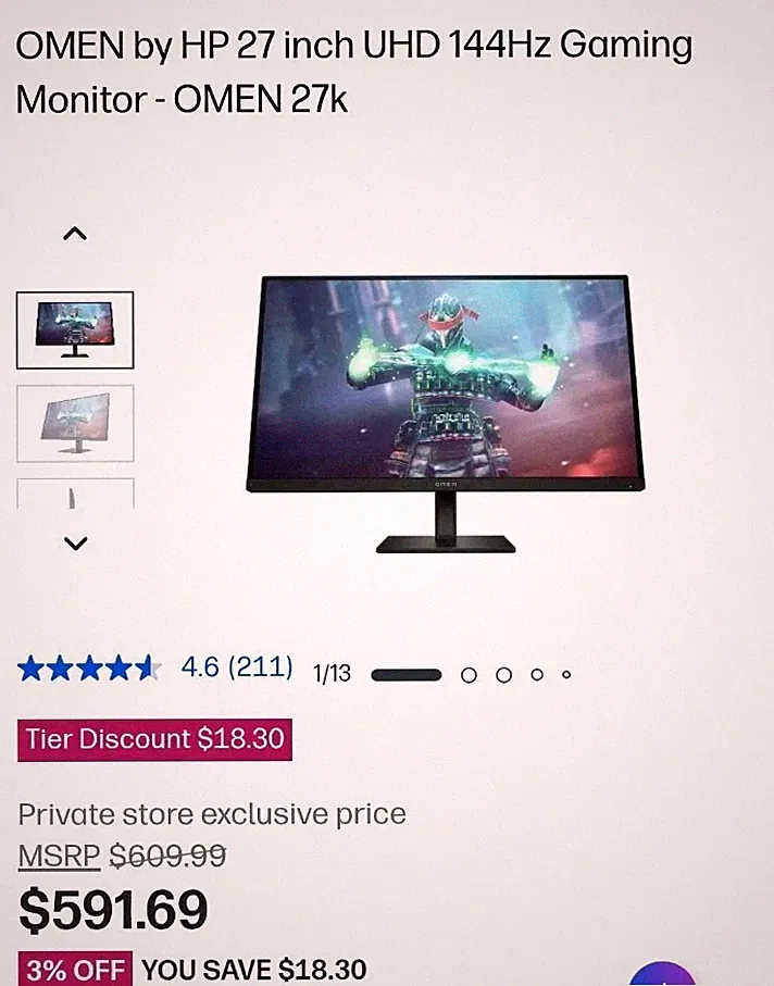 The HP OMEN 27k UHD 144Hz IPS LCD Gaming Monitor (Product:780G8AA#ABA)
