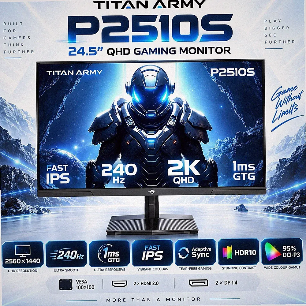 Titan Army P2510S - 24.5-inch 240Hz 2560x1440 Gaming Monitor, IPS 1ms