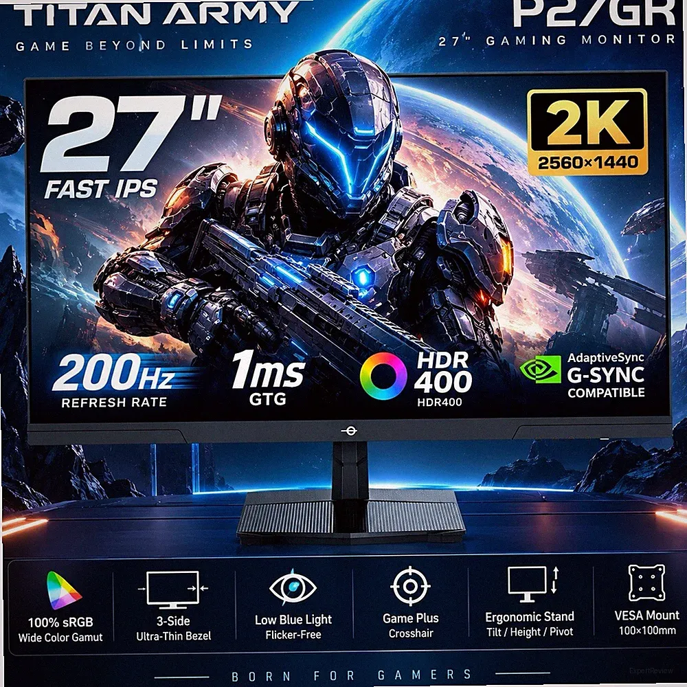 TITAN ARMY P27GR 27” QHD 2560x1440 200Hz Fast IPS Gaming Monitor 1ms HDR400