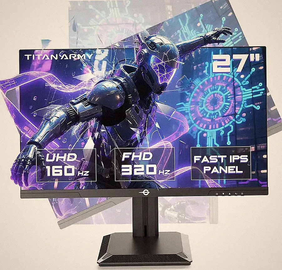 Titan P2712V 27in Gaming Monitor,4K Dual Mode Gaming PC,160Hz/FHD 320Hz Monitors