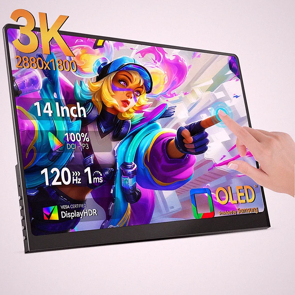 Touch Screen 14" OLED Portable Monitor 3K 120Hz Portable Display 100000:1 500Nit