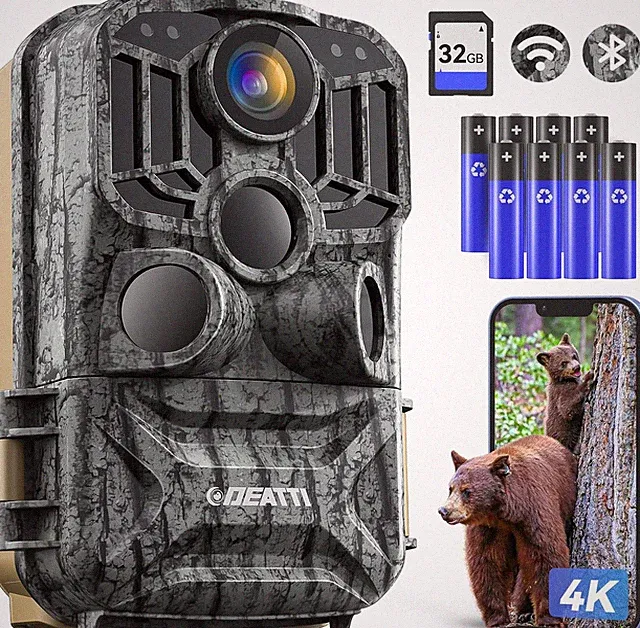 Trail Camera 48MP 4K Game Camera with 8 Batteries 32GB SD Card,Wifi Bluetooth Co
