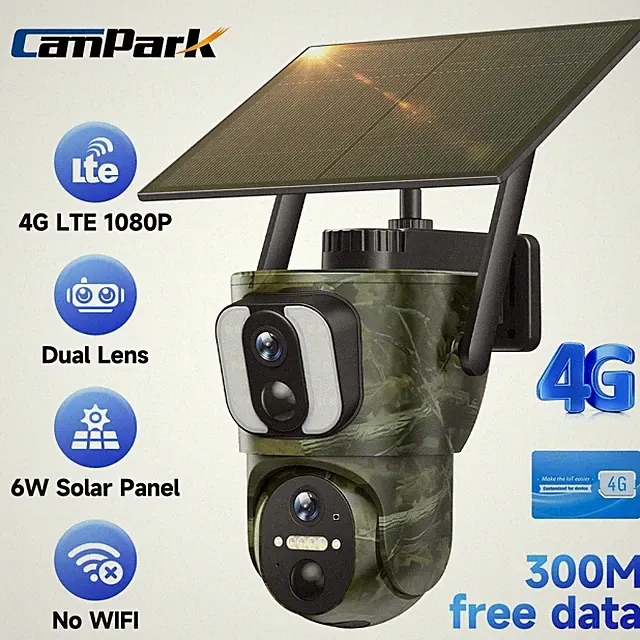 Trail Camera 4G Dual Lens Cellular Live View Hunting 6W Solar 15000mAh