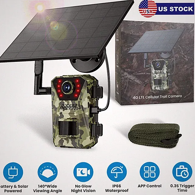 Trail Camera Solar Trail Cam Built-in Rechargeable Battery -4K Game Camera
