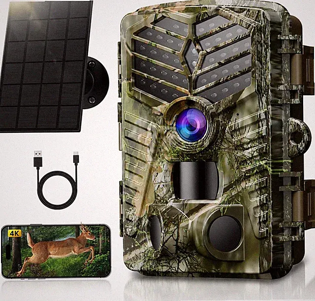 Trail Camera WiFi - Solar Powered 4K 64MP Game Cameras with Night Vision Moti...