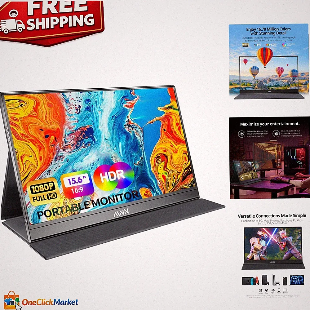 Travel-Friendly 15.6'' Full HD Monitor - Gaming Ready with Powerful Smart Cover