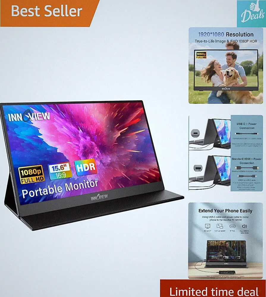 Travel-Friendly 15.6-Inch Monitor - FHD 1080p with Protective Cover Included