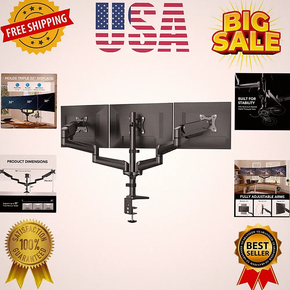 Triple Monitor Mount for 17 to 32 inch Screens, Adjustment Gaming Triple Moni...