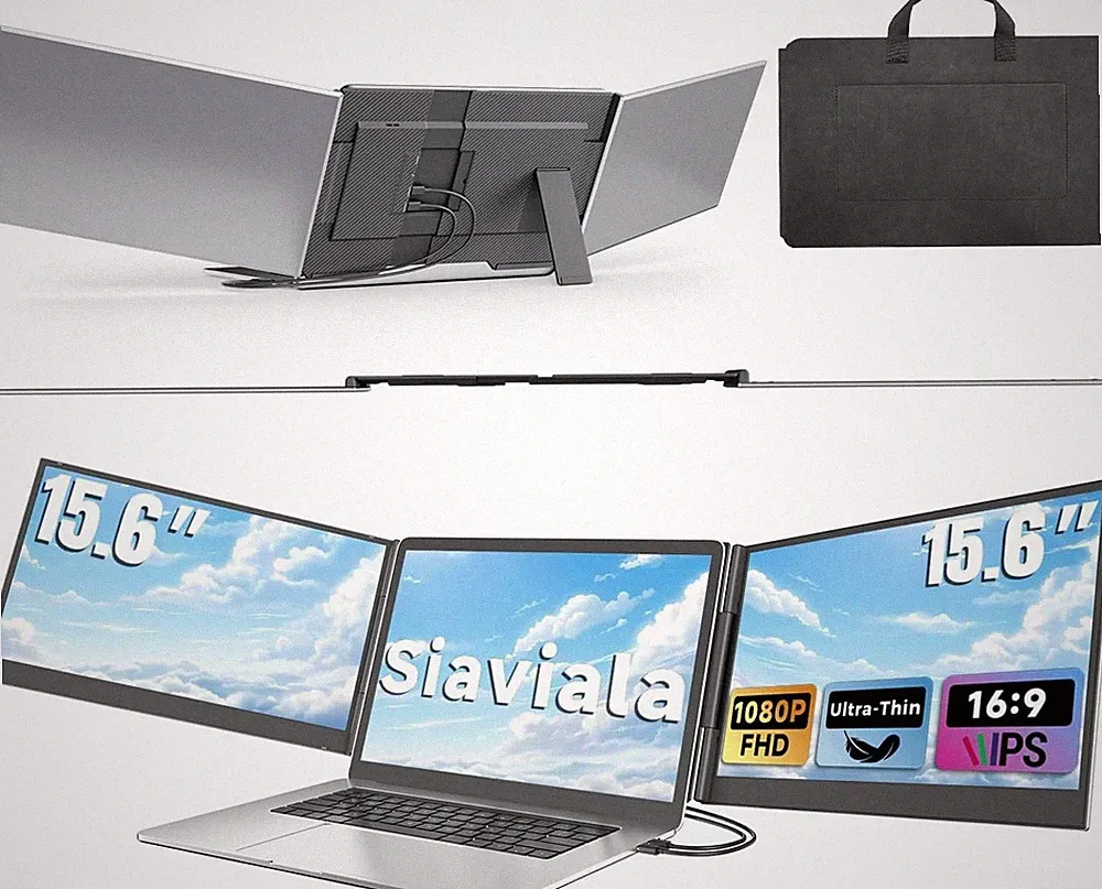 Triple Portable Monitor 15.6" Laptop Screen Extender FHD 1080P USB-C Dual IPS