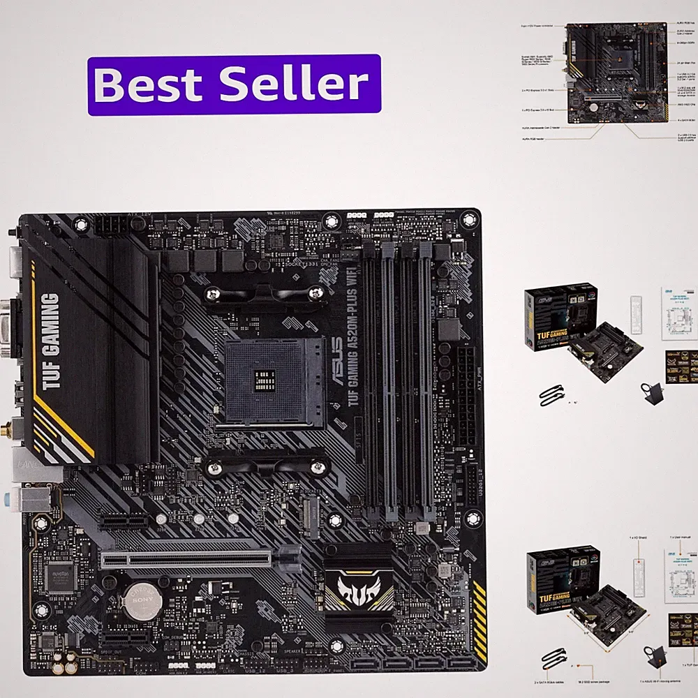 TUF Gaming A520M-PLUS WiFi AMD AM4 3rd Gen Ryzen microATX Gaming Motherboard...