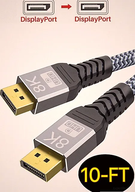 UHD 8K DisplayPort Cable 10FT 8K@60hz, 4K@144hz32.4Gbps, HDR, HBR3 DP to DP Cord
