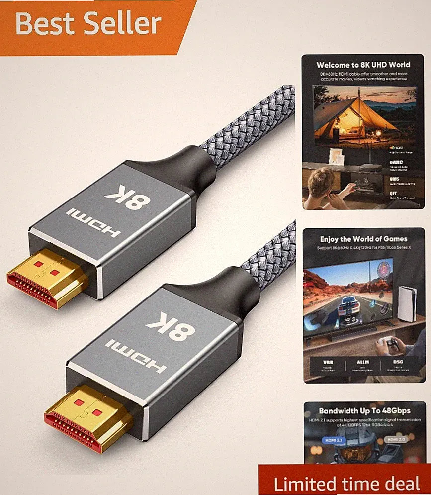 Ultimate 2ft HDMI 2.1 Cable - 48Gbps, Supports HDR & eARC for Home Theater