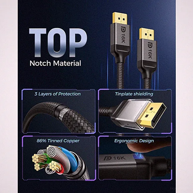 Ultimate Gaming Experience - 16K DisplayPort 2.1 Cable