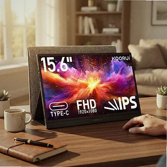 Ultra-Light 15.6 Inch FHD Monitor with Kickstand & Speakers for Easy Use