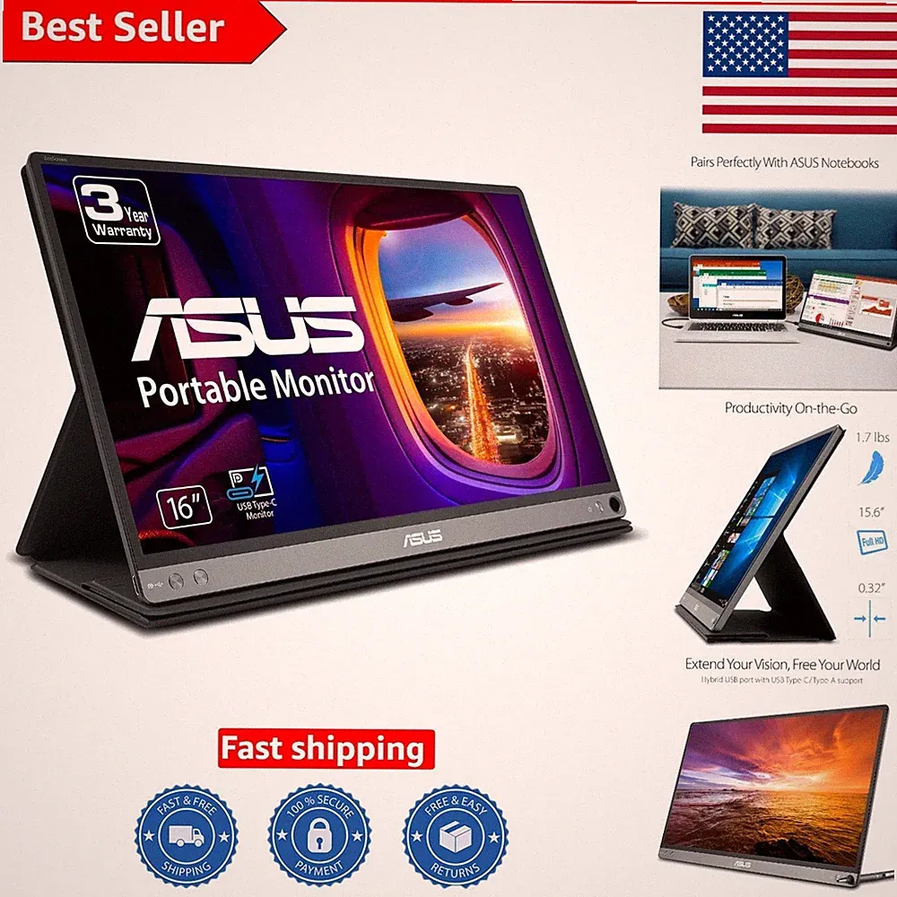 Ultra-Portable 15.6" IPS USB-C Monitor - Stunning Full HD & Smart Cover Included