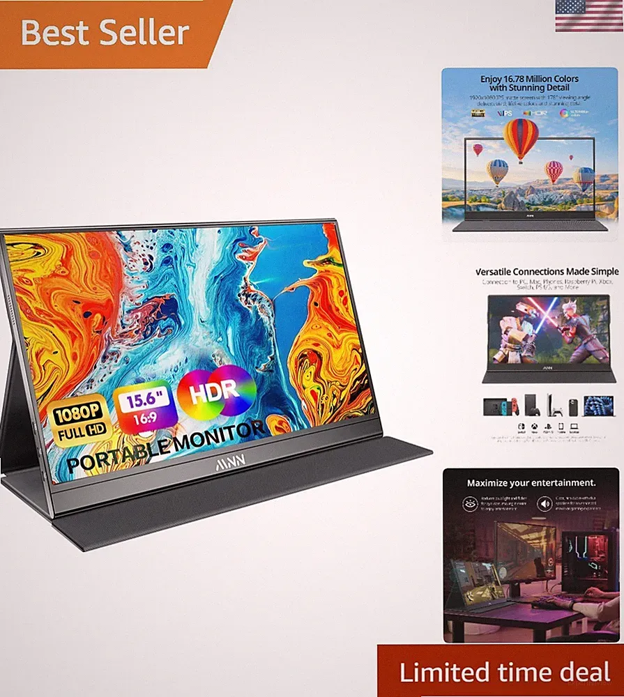 Ultra-Slim 15.6" FHD 1080P Portable Monitor - USB-C & HDMI for On-the-Go Gaming