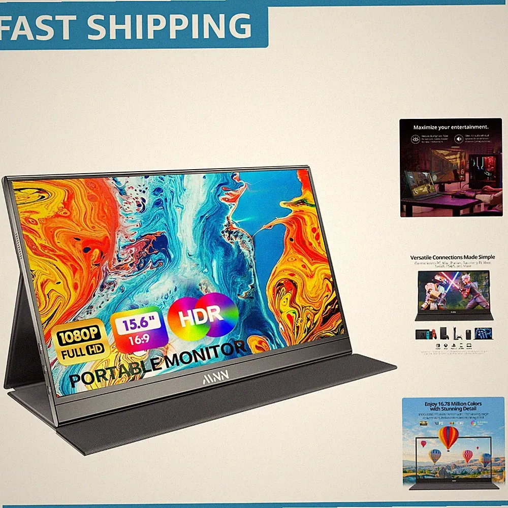 Ultra-Slim 15.6'' FHD Monitor - Eye-Care USB Type-C External Screen for Gaming