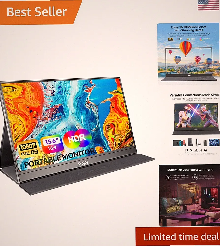 Ultra-Slim 15.6'' FHD Portable Monitor with Dual USB-C, HDR & Built-In Speakers