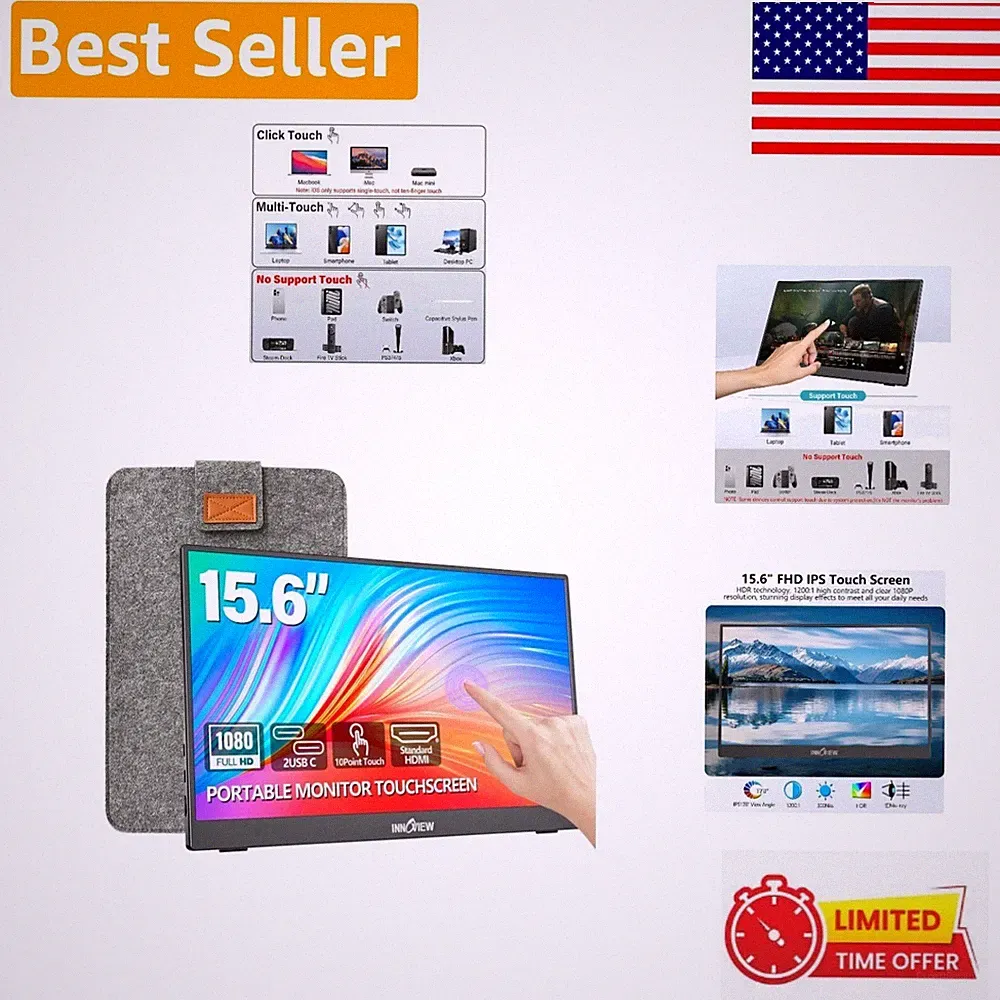 Ultra-Slim 15.6" Full HD Monitor - 10-Point Touchscreen for Travel & Work