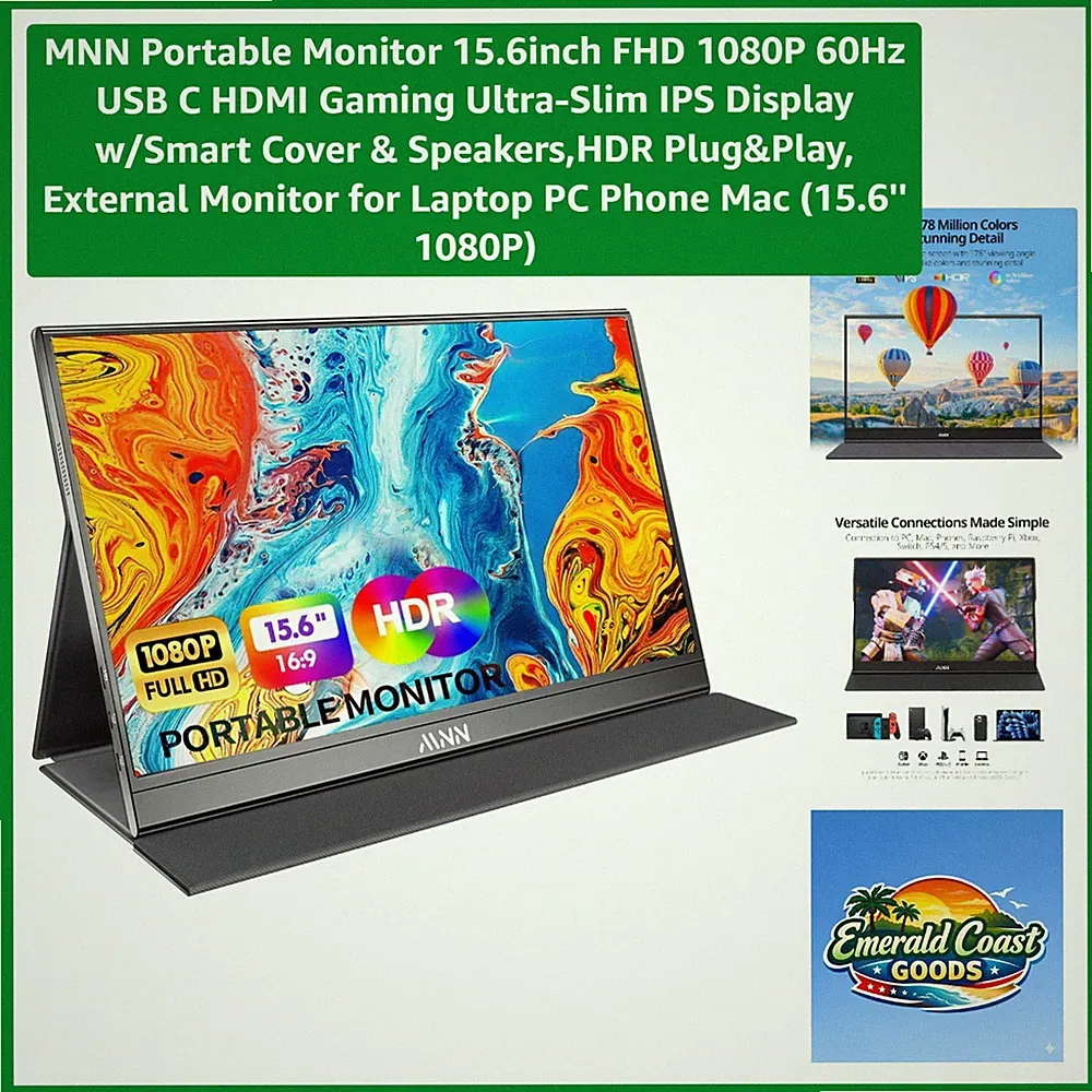 Ultra-Slim 15.6 Inch IPS Display Monitor - Eye-Care, HDR & Plug & Play Features