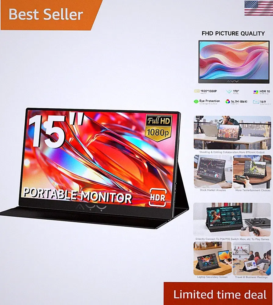 Ultra-Thin 15'' HDMI Portable Gaming Monitor with Built-In Speakers & VESA Mount