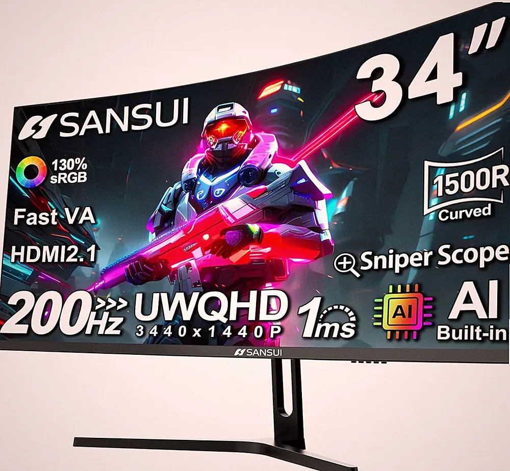 Ultra wide Gaming Monitor 34" 165Hz 1500R Curved Gaming PC Monitor With Cable