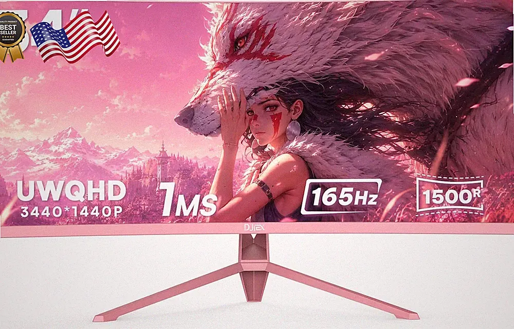 Ultrawide Curved Gaming Monitor Pink 165Hz 34 Inch 3440X1440 WQHD