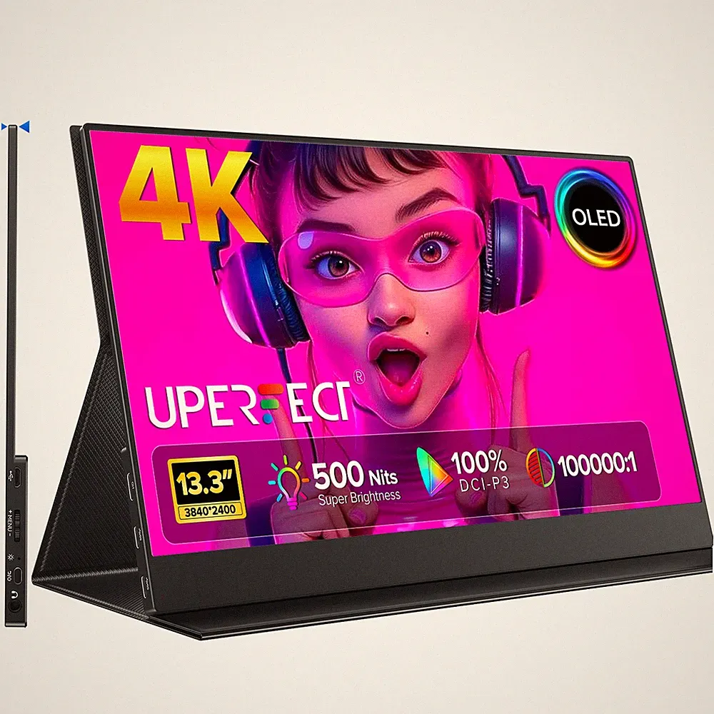 UPERFECT 13.3" 4K OLED Portable Monitor 100000:1 Laptop Display w/Leather Case