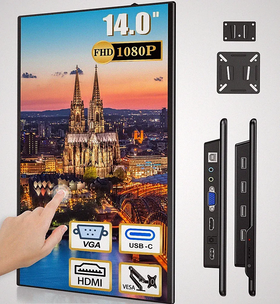 UPERFECT 14" Portable Monitor FHD Touchscreen Monitior USB C Screen HDMI VGA