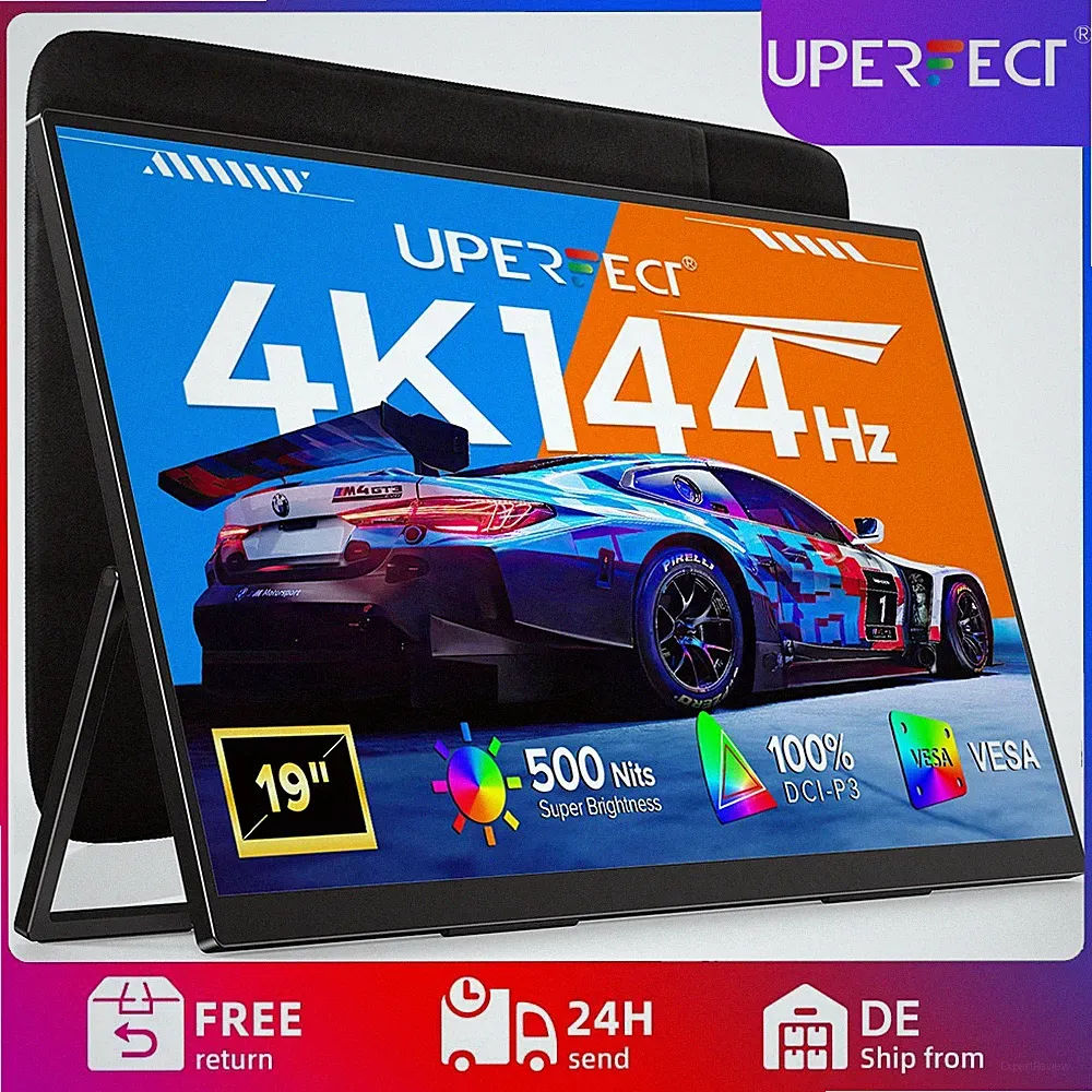 UPERFECT 144Hz Portable Monitor, 19.0" 4K Freestanding Laptop Monitor IPS QLED A