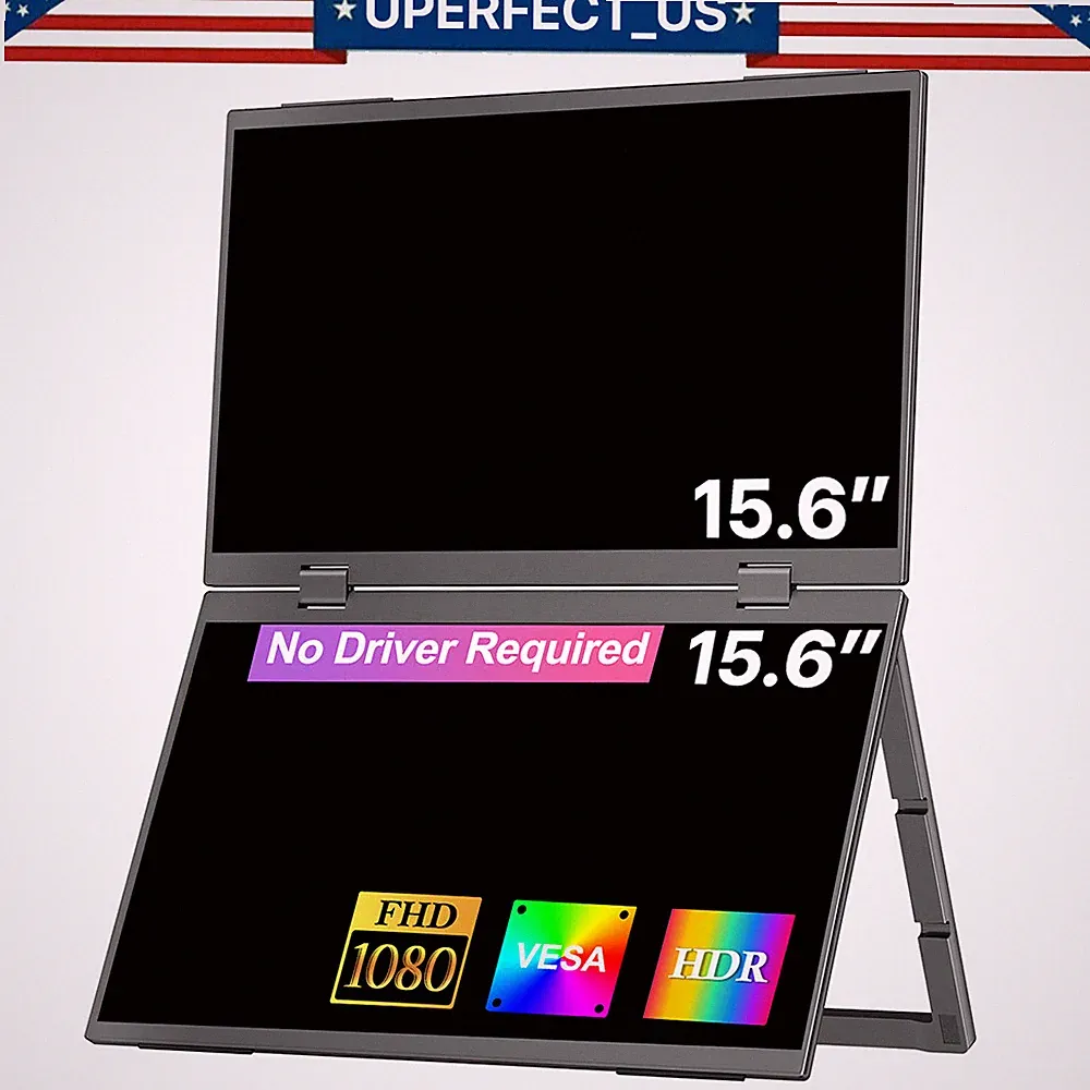 UPERFECT 15.6" 1080P Portable Folding Dual Gaming Monitor HDMI USB C w/VESA 2025