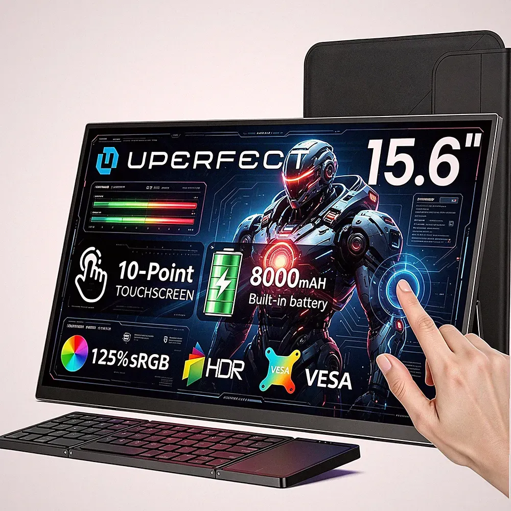 UPERFECT 15.6" 1080P Touch Portable Monitor Touchscreen Battery Keyboard Display
