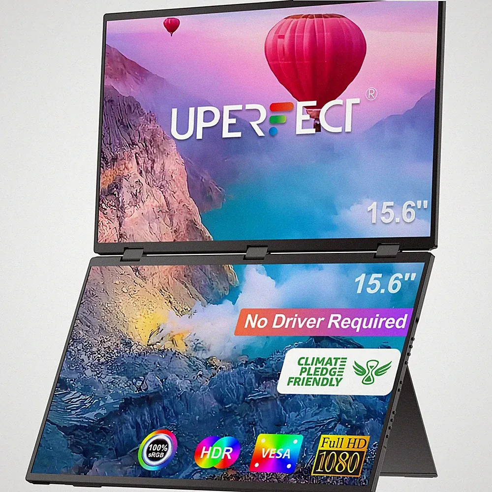 UPERFECT 15.6" Dual Portable Monitor - FHD Foldable Laptop Screen Extender