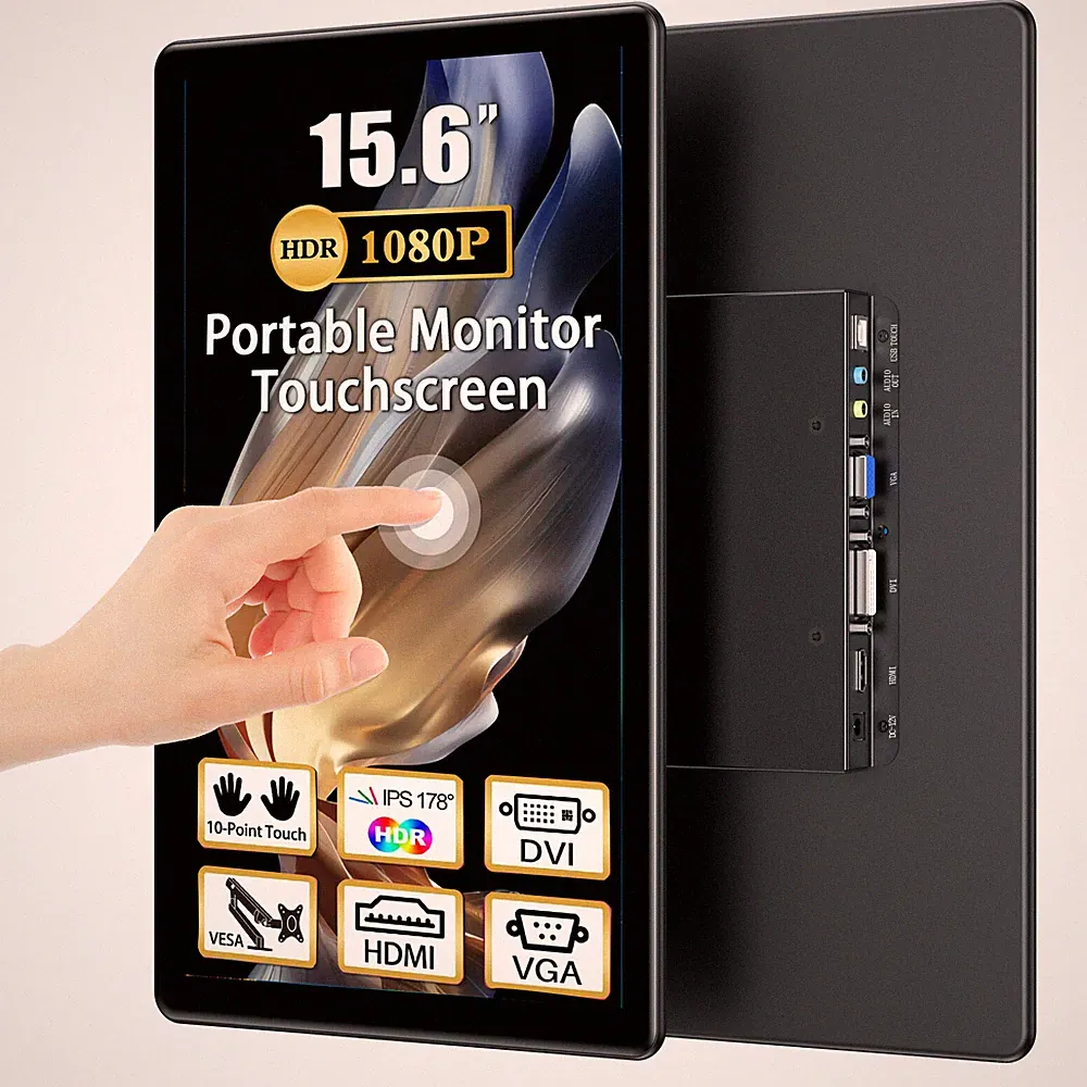 UPERFECT 15.6" Touchscreen 1080P Portable Monitor VGA DVI HDMI USB Ports w/VESA