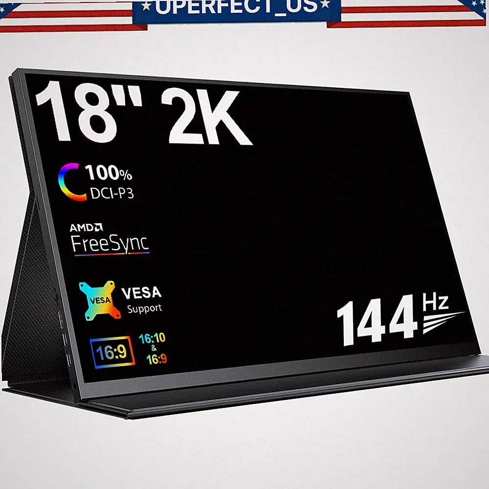 UPERFECT 18" 2K 2560*1600 HDR IPS 144Hz Portable Monitor USB C HDMI Input New AA
