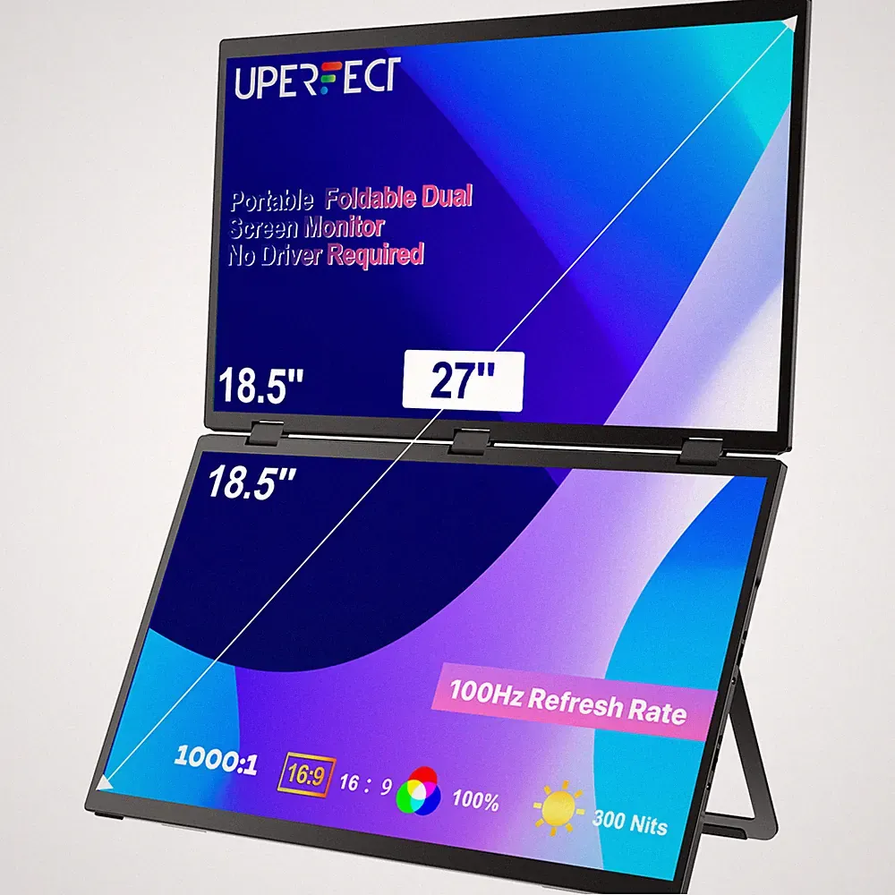 UPERFECT 18.5" 100Hz Dual Monitor Portable Folding FHD Monitor Screen Extender